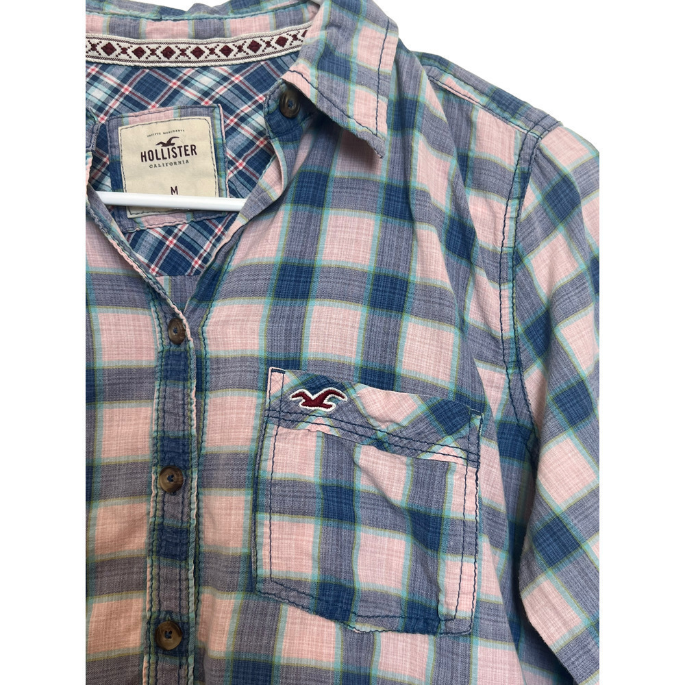 Hollister Pink and Blue Plaid Button Up Medium - Picture 2 of 4